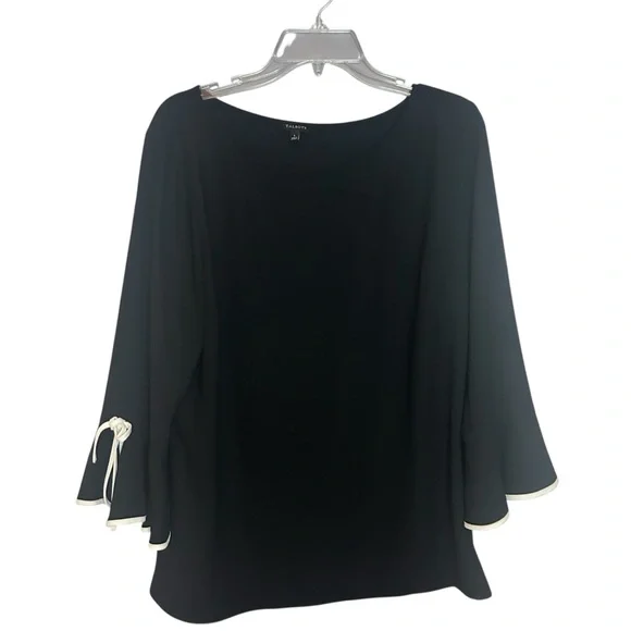 Talbots black bell sleeve blouse tie cuffs trim detail size large - Picture 1 of 11